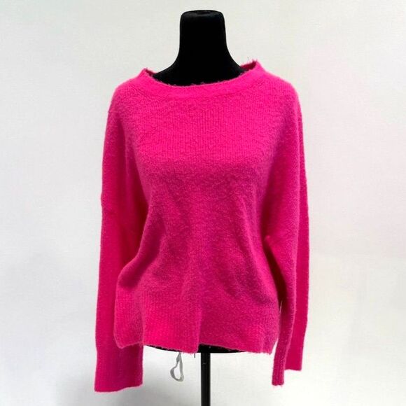 Zara	neon pink acrylic wool blend crew neck sweater - Picture 1 of 6